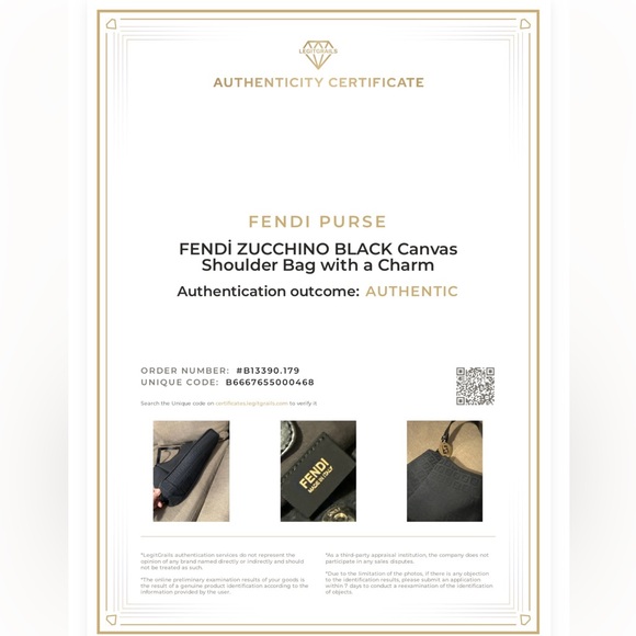 FENDI ZUCCHINO  Black Canvas Shoulder Bag with a Charm - Picture 13 of 13